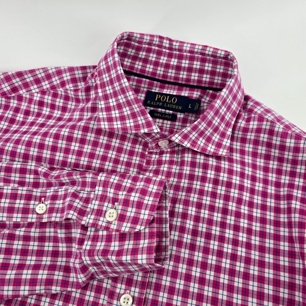 Polo Ralph Lauren Button Down Mens 140s 2-Ply Check Pink Large